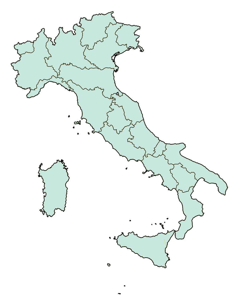 Mappa geografica dell’Italia con i confini delle regioni